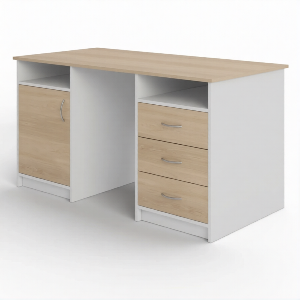 Стол рабочий СрТ-14 (1600х700х750) с двумя тумбами (корпус ЛДСП белый, столешница ЛДСП дуб сонома)