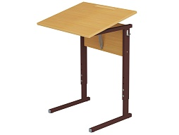 Стол с наклоном столешницы 0-35° школьный 1-местный 2-4 г/р регулируемый (бук, м/к коричневый, прямоугольная труба)
