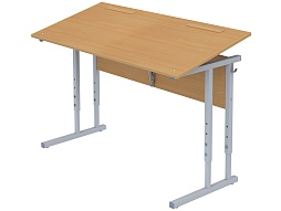 Стол с наклоном столешницы 0-35° школьный 2-местный 2-4 г/р регулируемый (бук, м/к серый, квадратная труба)