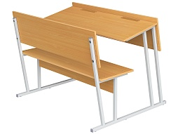 Парта-моноблок для аудиторий 2-местная со скамьей 6 г/р (бук "Бавария", м/к серый, квадратная труба)