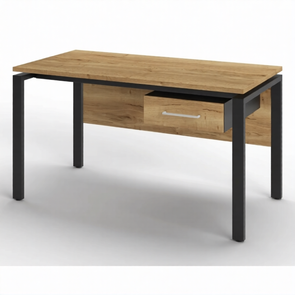 Стол рабочий 1 ящик СрТ-21 (тип 1) (1400х600х750) (столешница ЛДСП дуб вотан, каркас черный)