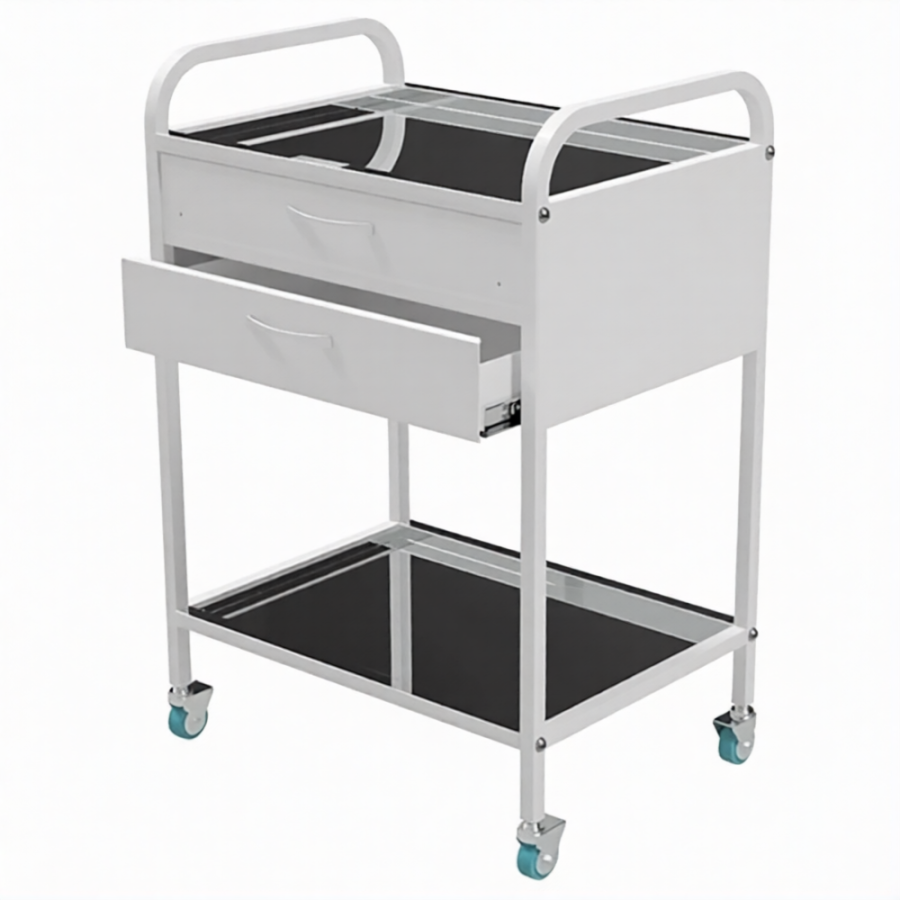 Стол медицинский инструментальный СМИ-02-02 (полки нерж., колёса серая резина)