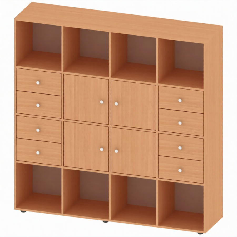 Стеллаж полуоткрытый многосекционный 16 секций СТ-ТР-7, Бук Бавария Светлый