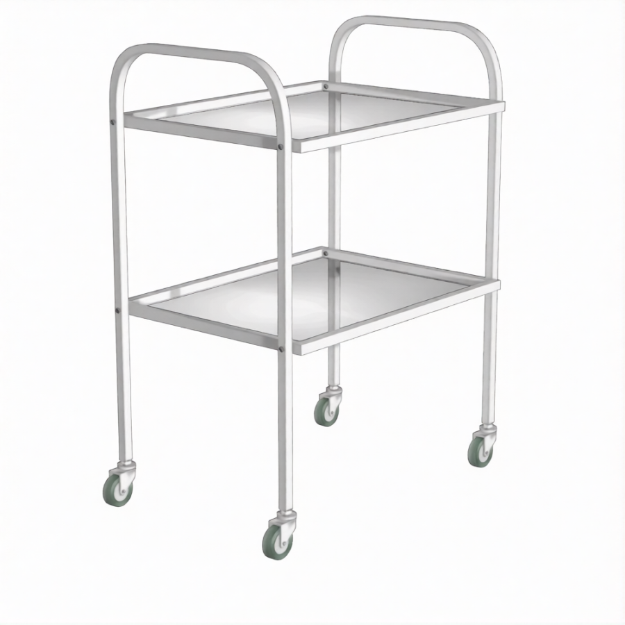 Стол инструментальный (колеса резина) СИ-2с (каркас белый)