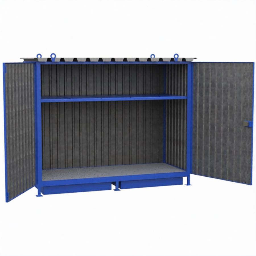 Шкаф для хранения 8-ми бочек 2148x2679x1117, металлический настил, сточный поддон